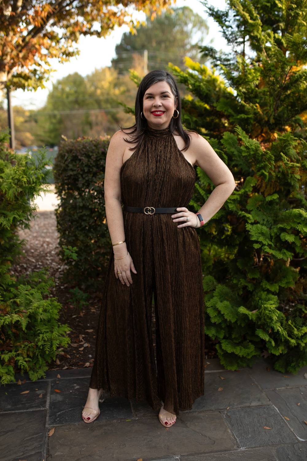 Kori - Metallic Pleats Wild Leg Jumpsuit