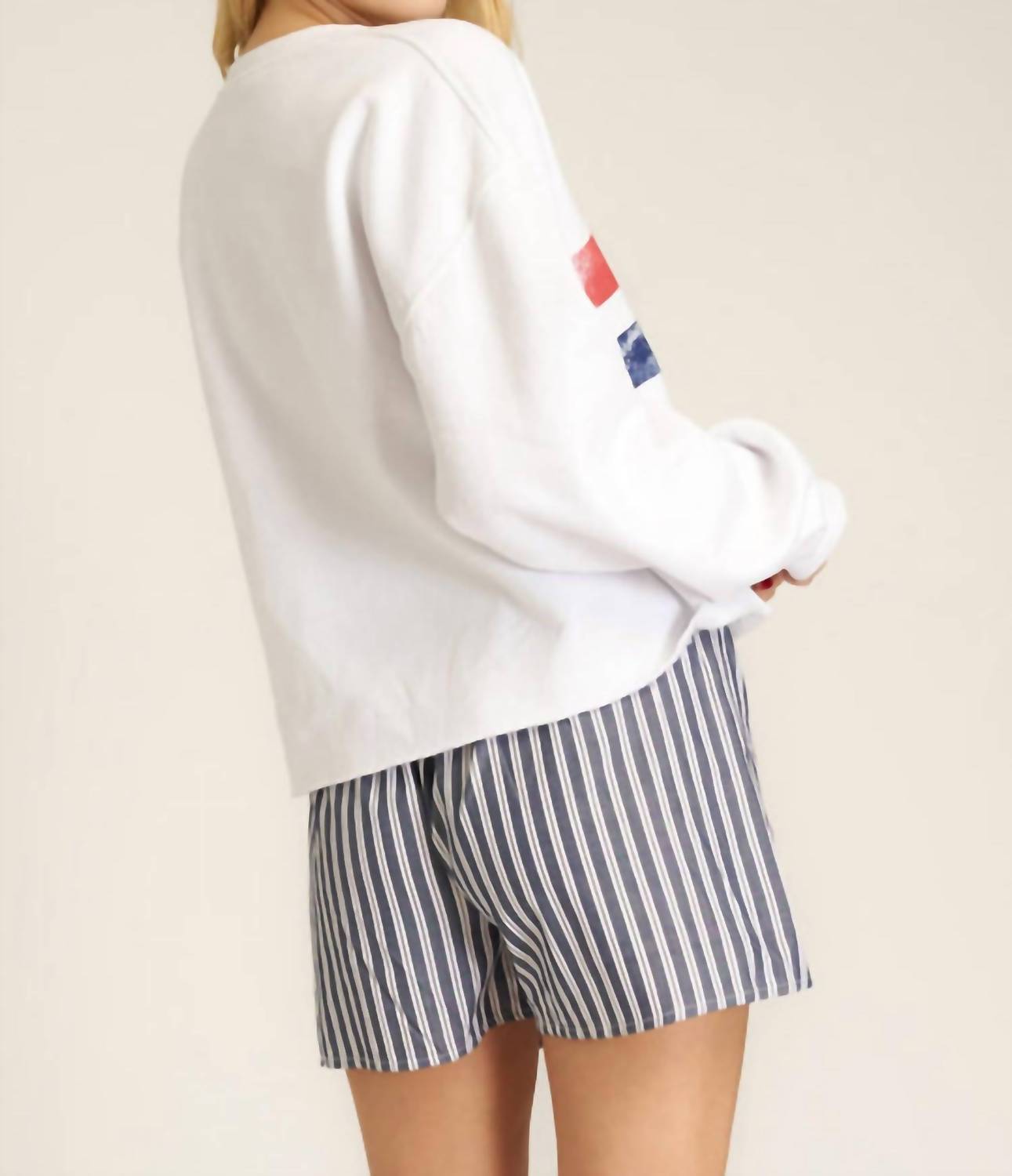 PROJECT SOCIAL T Sunday Tennis Sweatshirt in white red blue - women's top - detail view