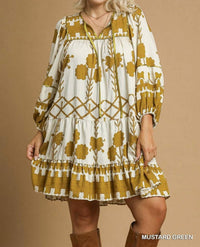 Style USA Tribal Print Dress - Plus Size in mustard - women's dress