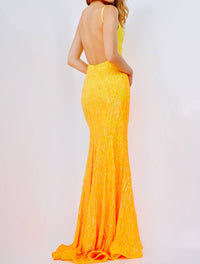Jovani - V Neck Sequin Prom Dress