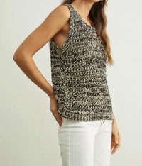 MIOU MUSE Sleeveless Two Tone Knit Top in black - women's blouse - alternate view