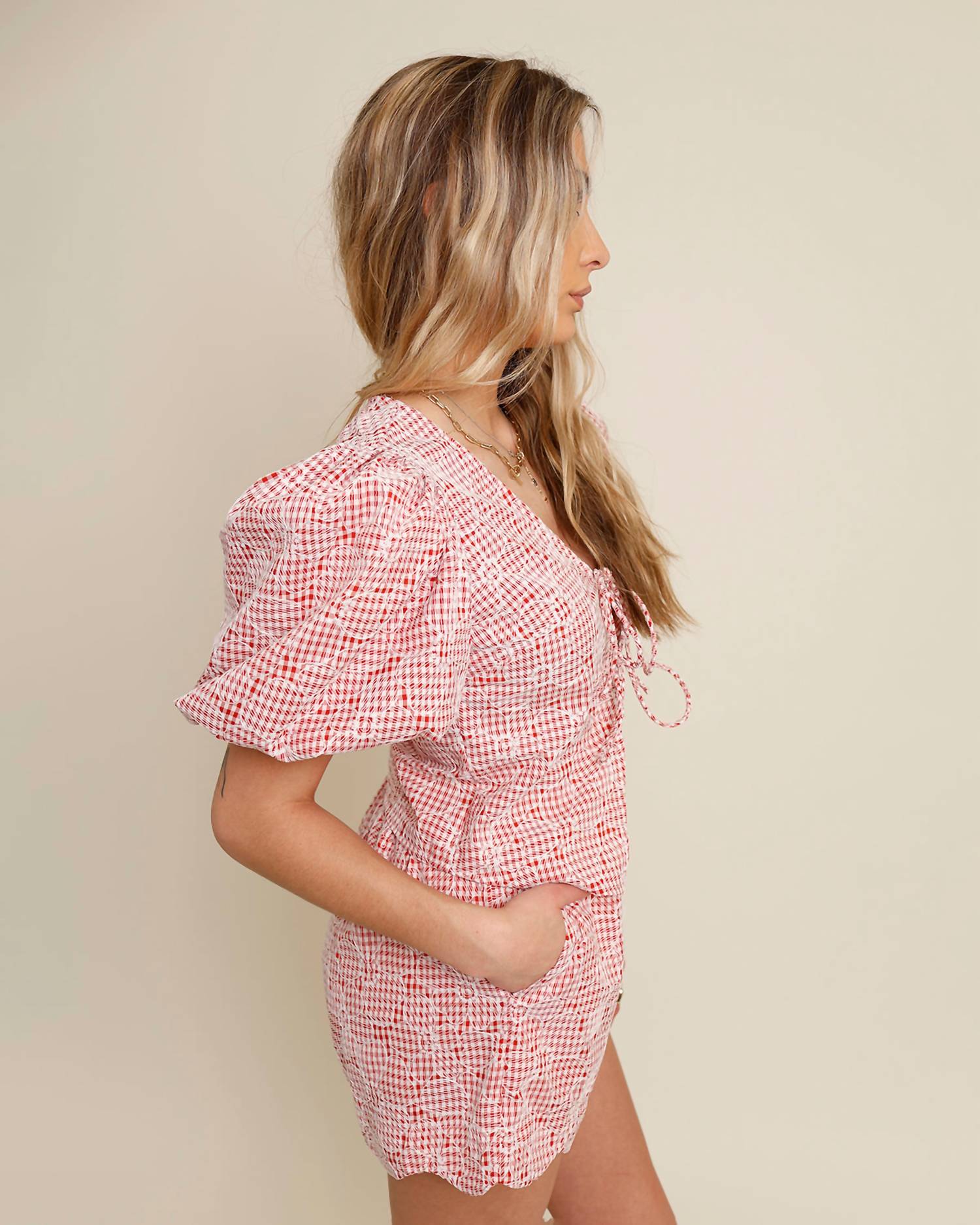 Sofie The Label - Gingham Tie-front Top