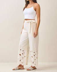 Able - Linen Floral Embroidery Cutout Detail Pants