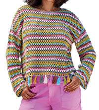 Tribal - Crochet Bell Sleeve Sweater With Tassels