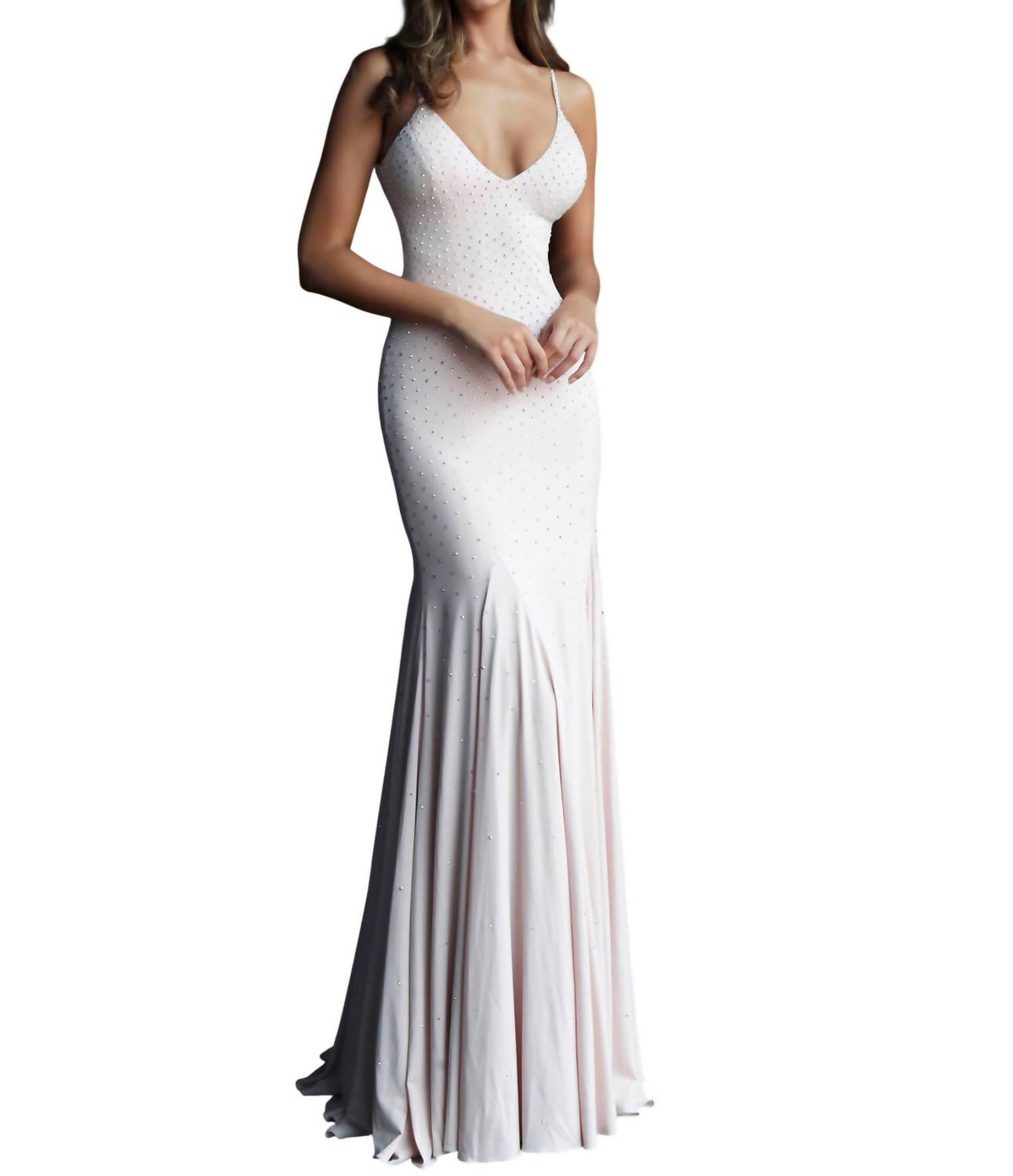 Jovani - Backless Embellished Jersey Dress