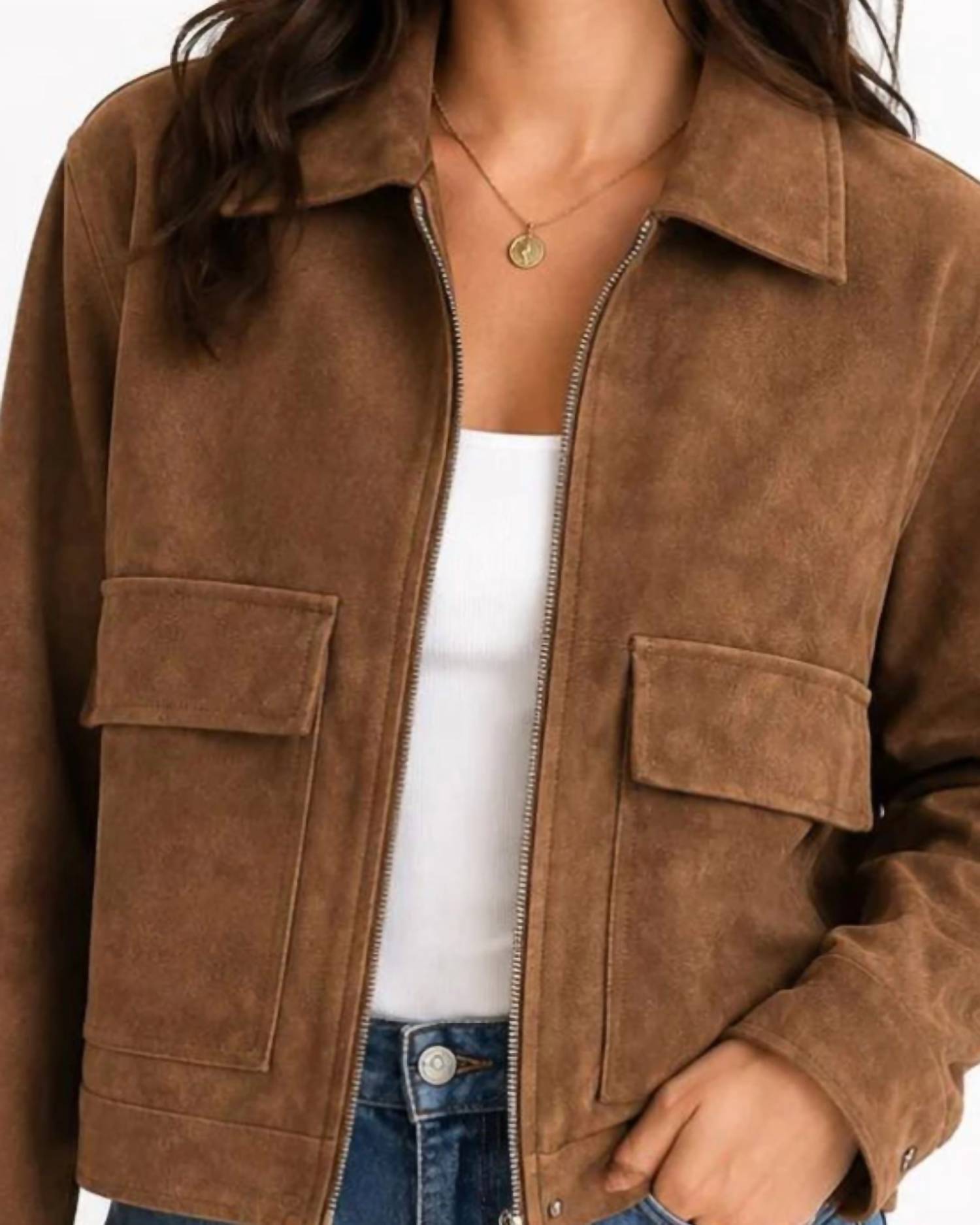 Sky To Moon - Sueded Collar Zip Jacket