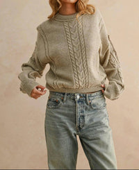 Miou Muse - Lace Trim Cable Knit Sweater