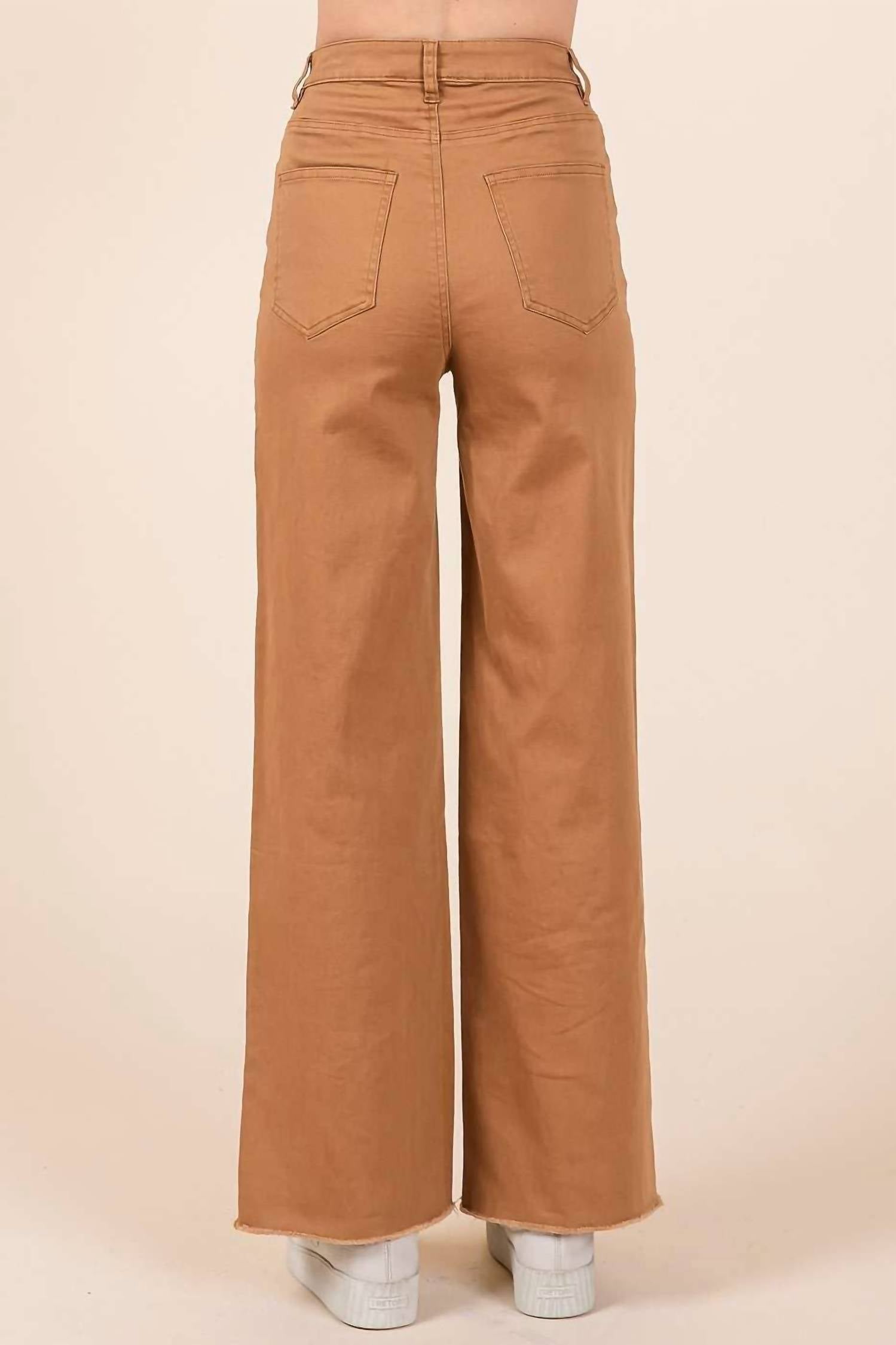 Mittoshop - TWILL HIGH WAISTED BUTTON FLY WIDE LEG PANTS