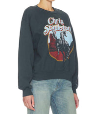 DAYDREAMER Chris Stapleton Oversized Crew Sweatshirt in black - women's top - alternate view