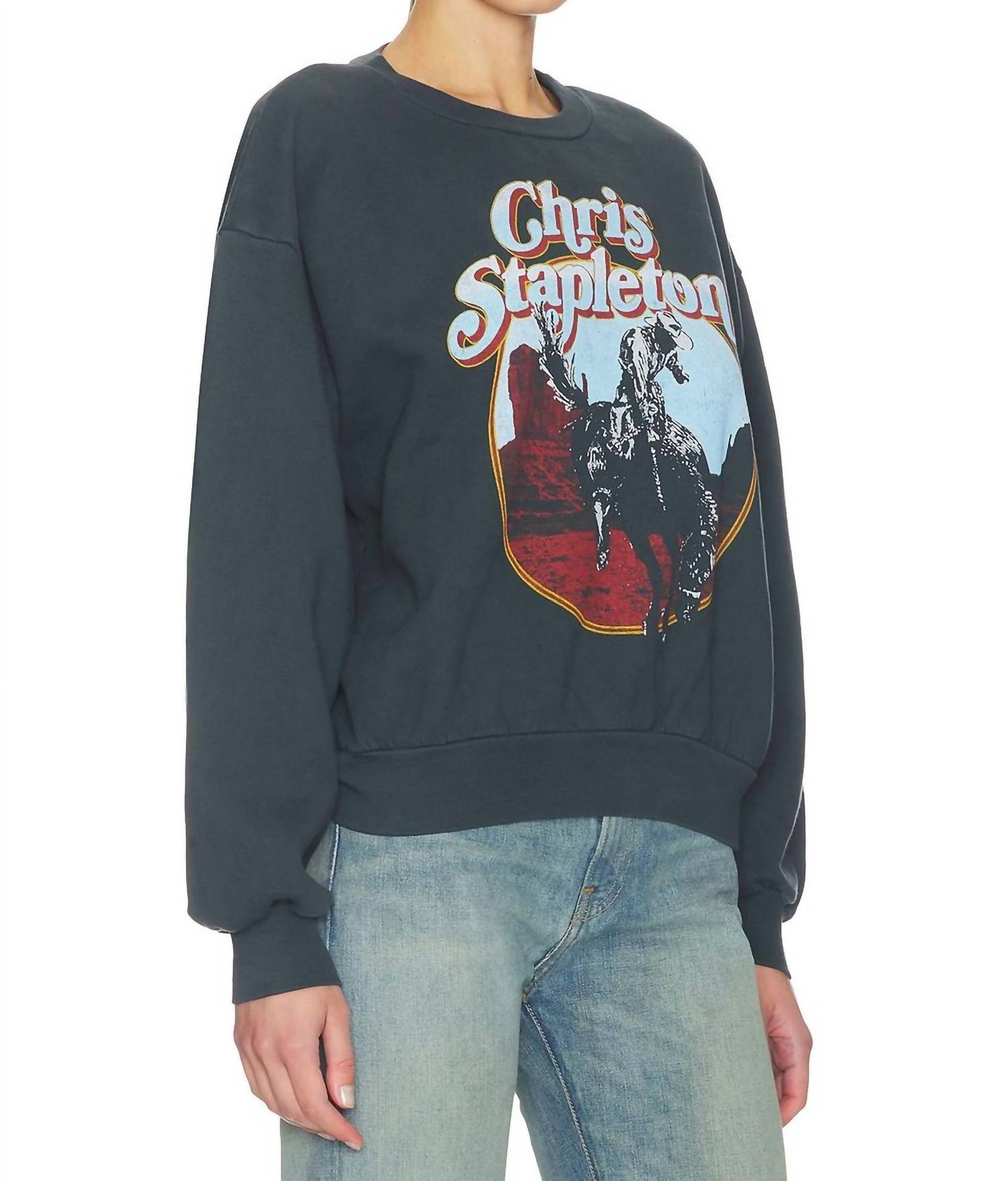 DAYDREAMER Chris Stapleton Oversized Crew Sweatshirt in black - women's top - alternate view