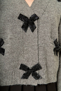 2.7 August Apparel - Chunky Cardigan with Beaded Big Bow