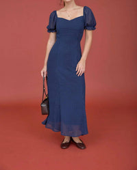 Blu Pepper - Polka Dot Sweetheart Puff Sleeve Mesh Midi Dress