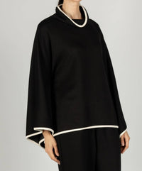 P.CILL Evelyn Cowl Neck Poncho Top in black - women's sweater - detail view