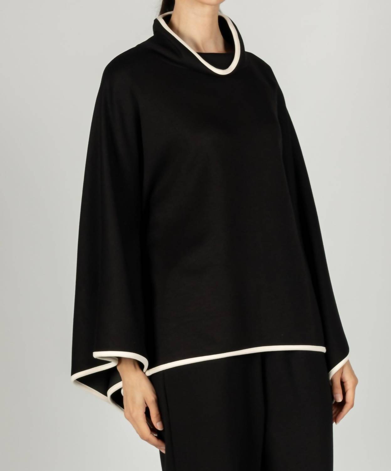 P.CILL Evelyn Cowl Neck Poncho Top in black - women's sweater - detail view