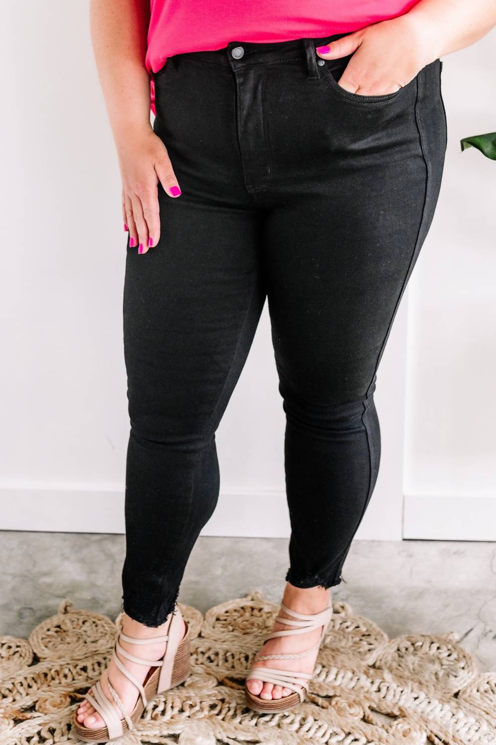 Judy Blue - Distressed Hem Tummy Control Skinny Jeans