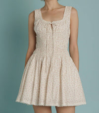 Aureum Eyelet Trim Floral Mini Dress in ivory - women's dress
