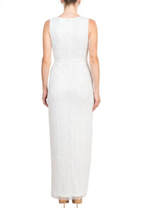 Adrianna Papell - V-neck Sequined Mesh Dress