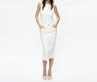 Bayeas - Fishtail Twill Pencil Mdi Skirt