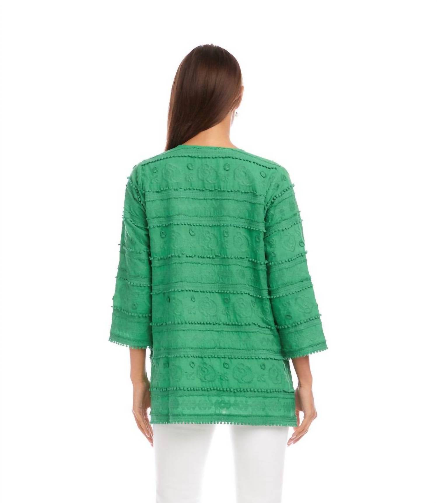 Karen Kane 3/4 Sleeve Embroidered Tunic in green - women's shirt - alternate view