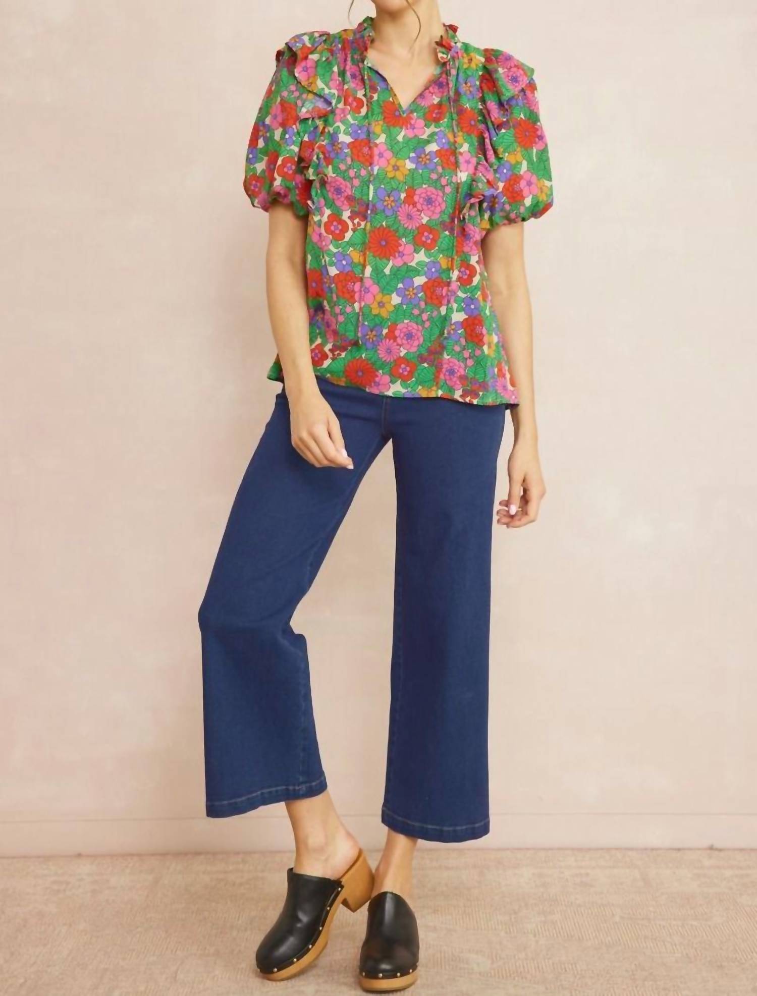 Entro - Floral Puff Sleeve Blouse