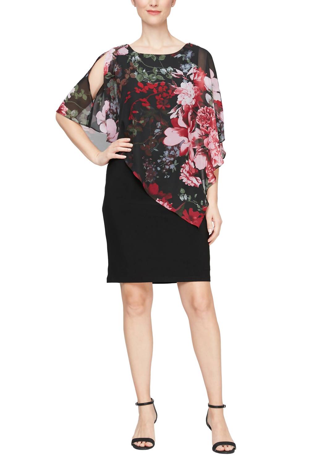 S.L. Fashions - Embellished Shoulder Asymmetrical Overlay Jersey Dress