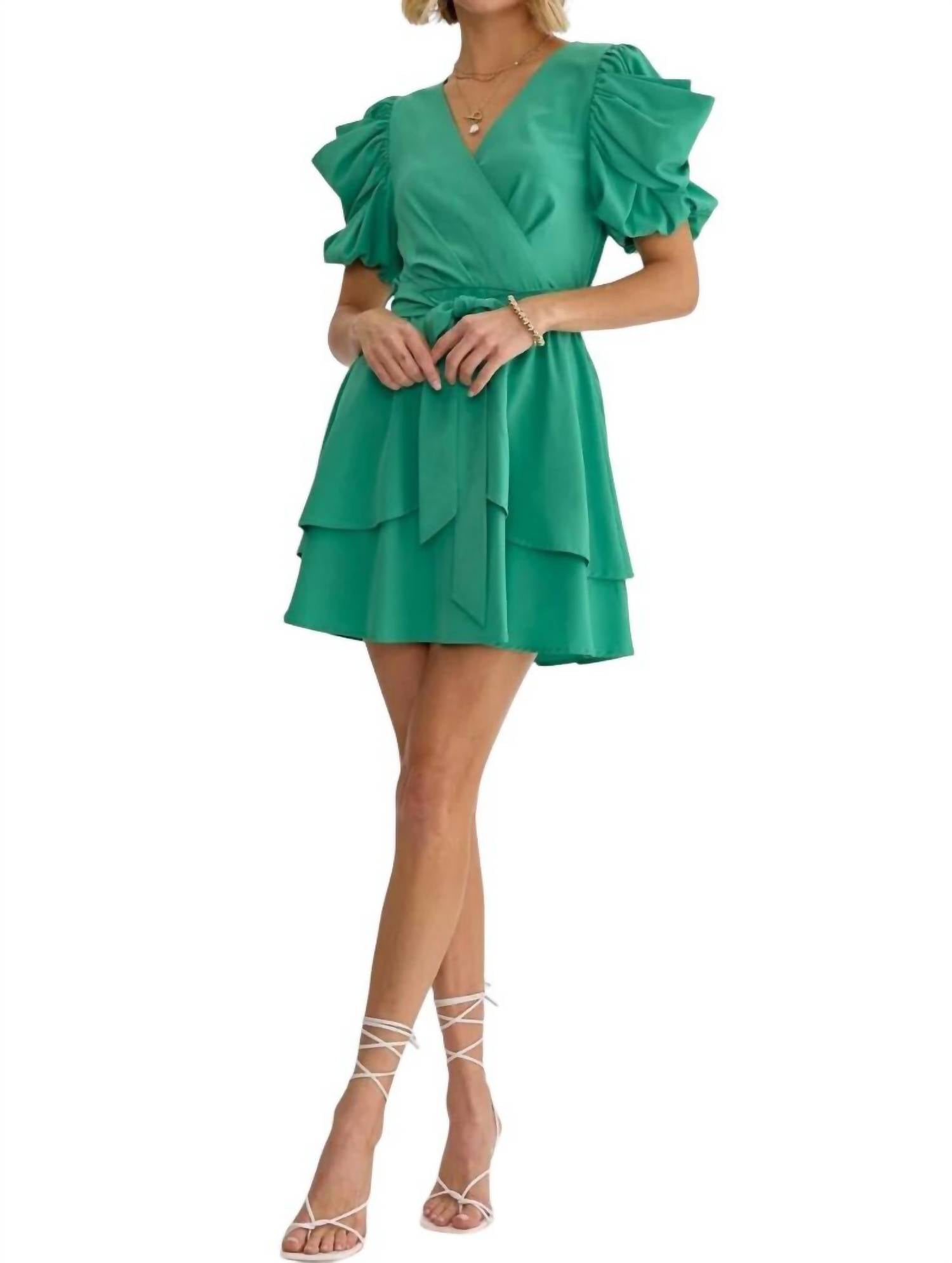 Entro - Agatha Surplice Ruched Sleeve Tiered Mini Dress