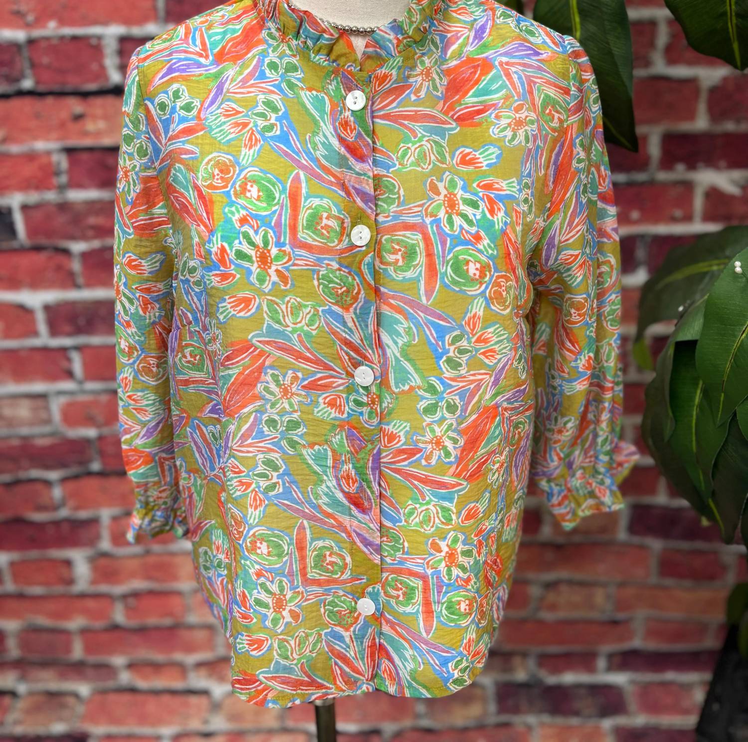 Trisha Tyler - Women's Floral Ruffle Collar Blouse Jacket