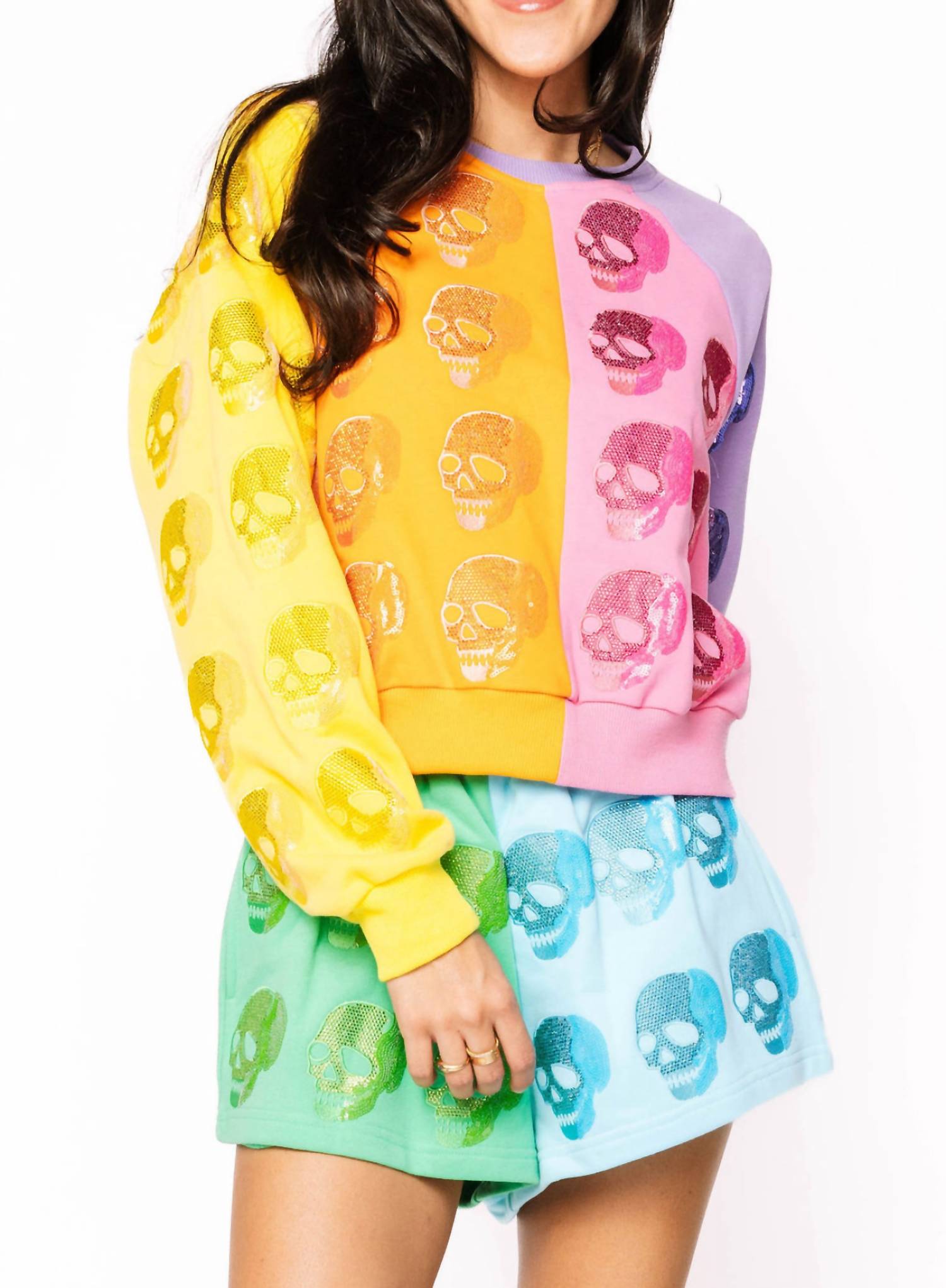 Queen Of Sparkles - Colorblock Skull Short