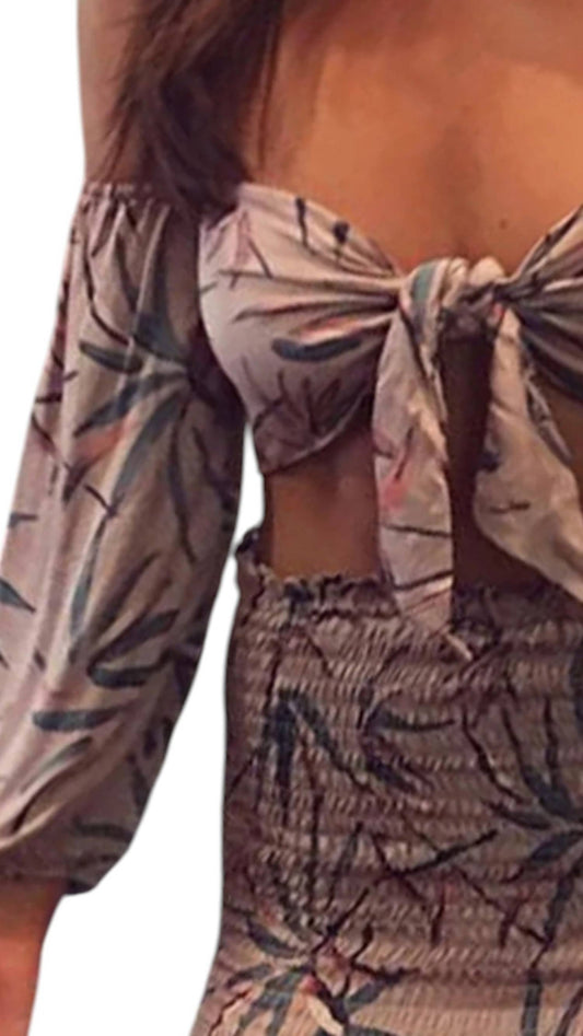 Olivaceous - Olivaceous Tie Front Off The Shoulder Crop Top