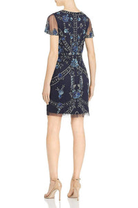 Aidan Mattox - V-neck Short Sleeve Back Mesh Dress