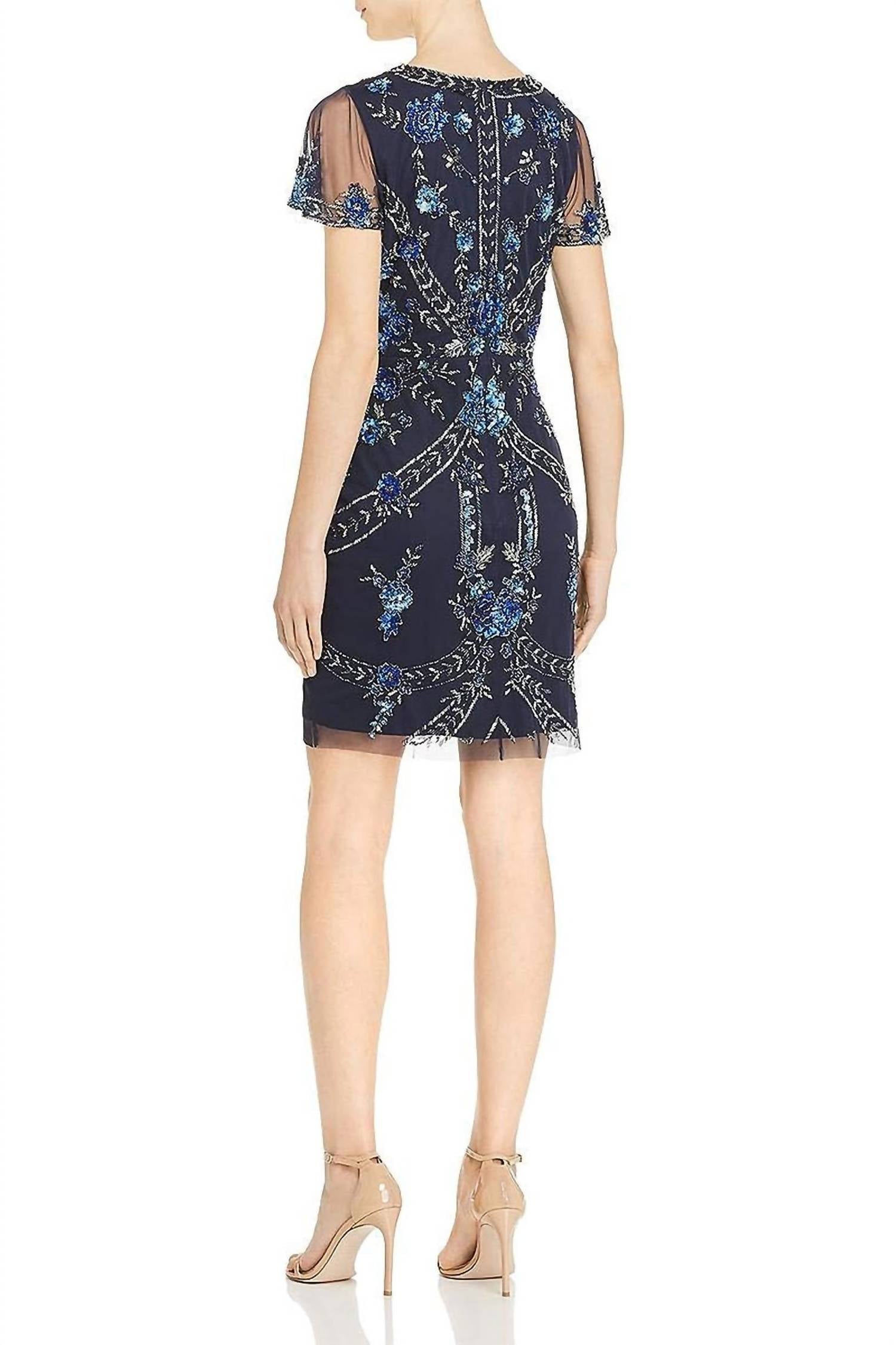 Aidan Mattox - V-neck Short Sleeve Back Mesh Dress