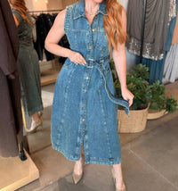 ELAN Midi Sleeveless A Line Denim Dress in blue - women's dress - view 4