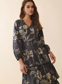 TCEC Floral Midi Dress in charcoal - women's dress - alternate view