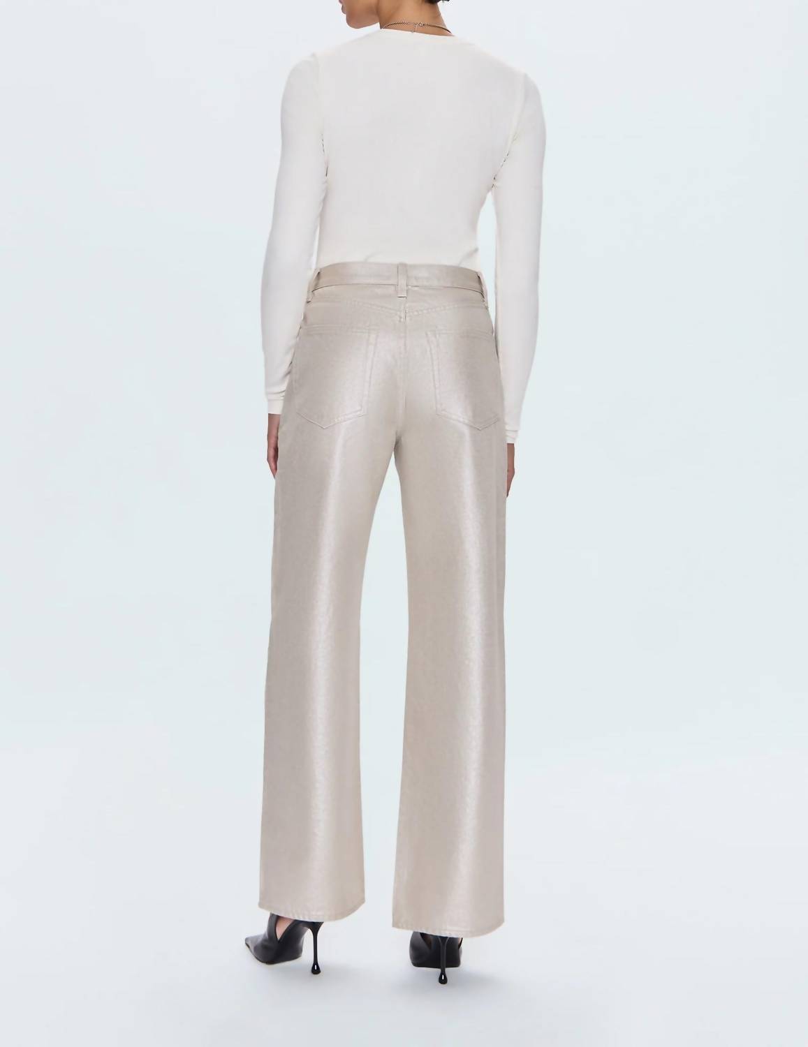 PISTOLA Tate High Rise Wide Leg Jeans in champagne luster - women's jeans - detail view