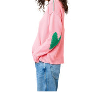 KERRI ROSENTHAL Frenchy Cotton Sweater in carnation pink - women's sweater - alternate view