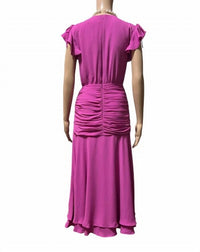 Adelyn Rae - Surplice V-neck Short Flutter Sleeve Ruched Bodice Midi Dress