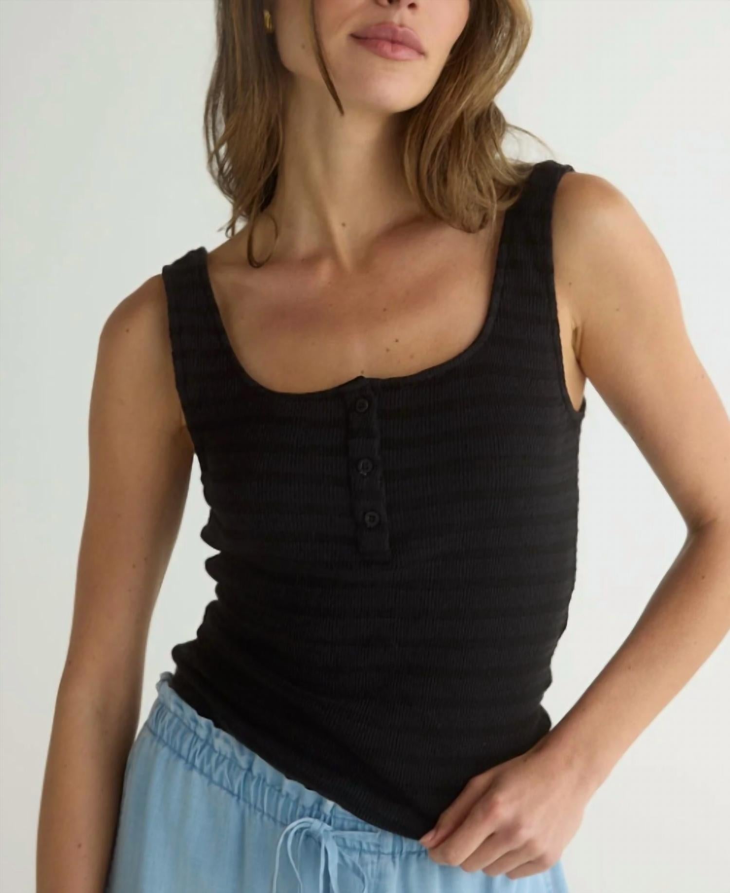 Bella Dahl Tank Henley Top in black - women's tank top
