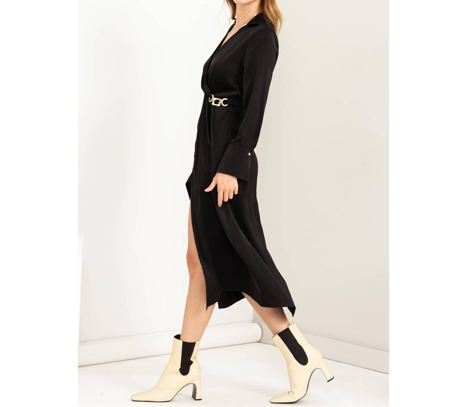 Hyfve - Kind Hearted Satin Wrap Effect Midi Dress