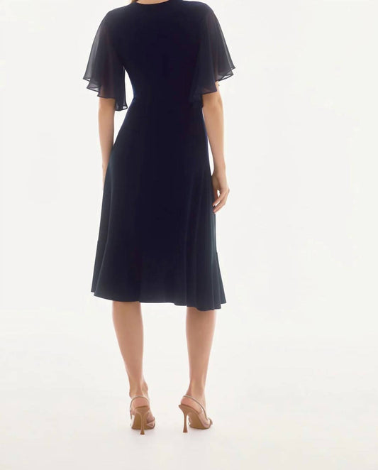 Joseph Ribkoff - V-neck Flutter Sleeve Faux Wrap Dress