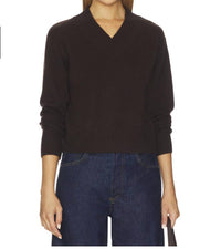 White + Warren - Cashmere Wide Rib Trim V-Neck Top