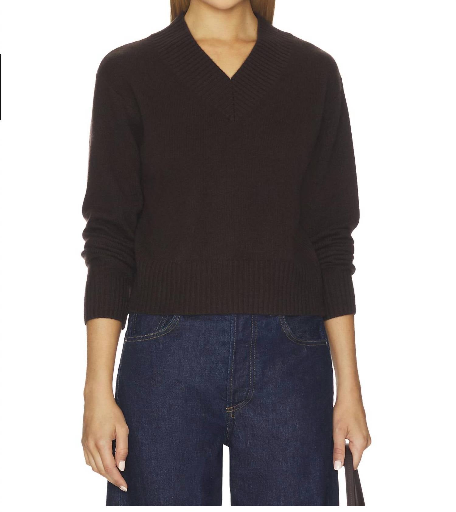 White + Warren - Cashmere Wide Rib Trim V-Neck Top