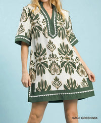 Umgee - Baroque Floral Tunic Top With Trim