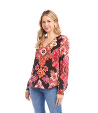 Karen Kane - Long Sleeve Shirred Blouse