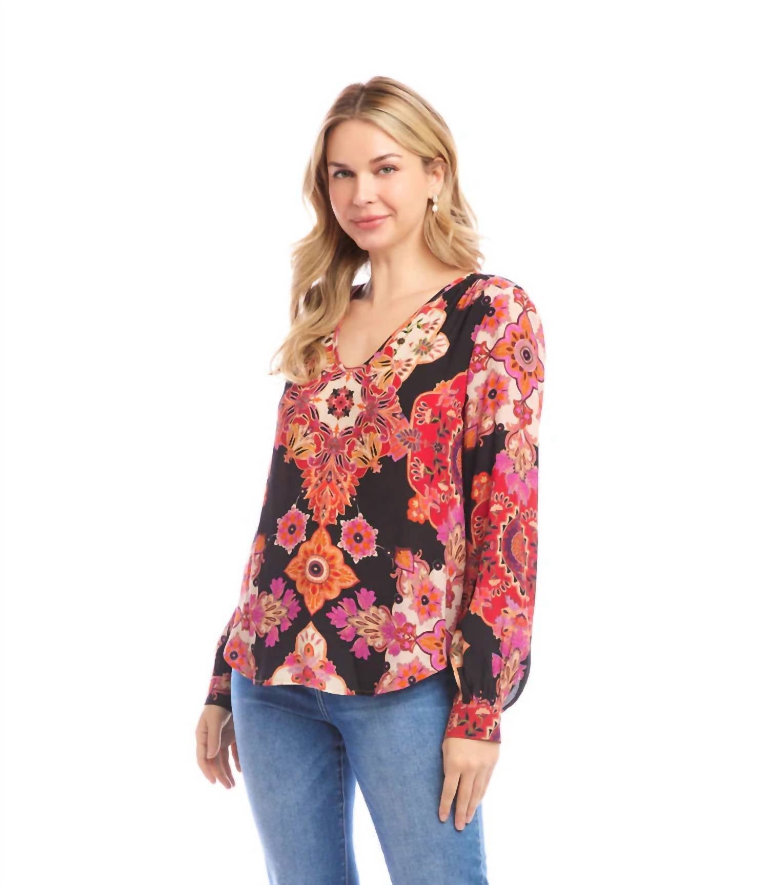 Karen Kane - Long Sleeve Shirred Blouse