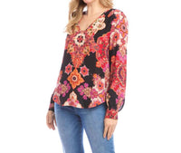 Karen Kane - Long Sleeve Shirred Blouse