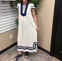 Umgee - Linen Cotton Contrast Neckline Midi Dress