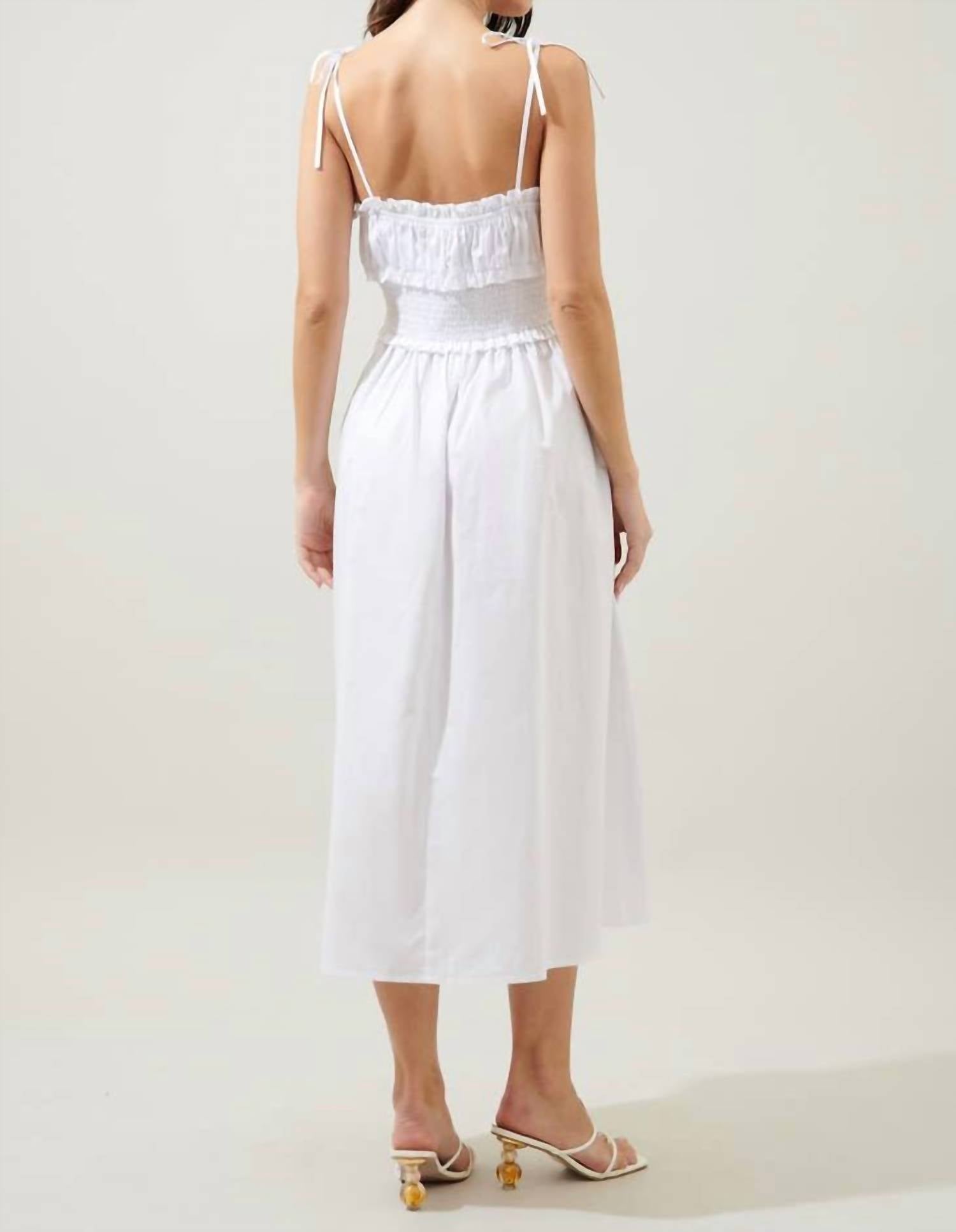 Sugarlips - Orion Smocked Waist Tie Strap Poplin Midi Dress