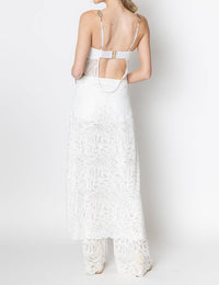 ZETAYE Lyric Lace Long Line Chain Top in white - women's blouse - detail view