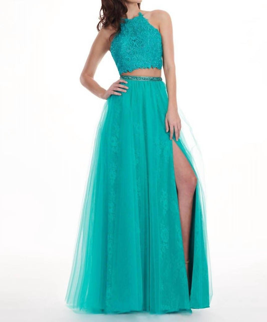 Rachel Allan - Embroidered Lace Tulle Two-piece Prom Dress
