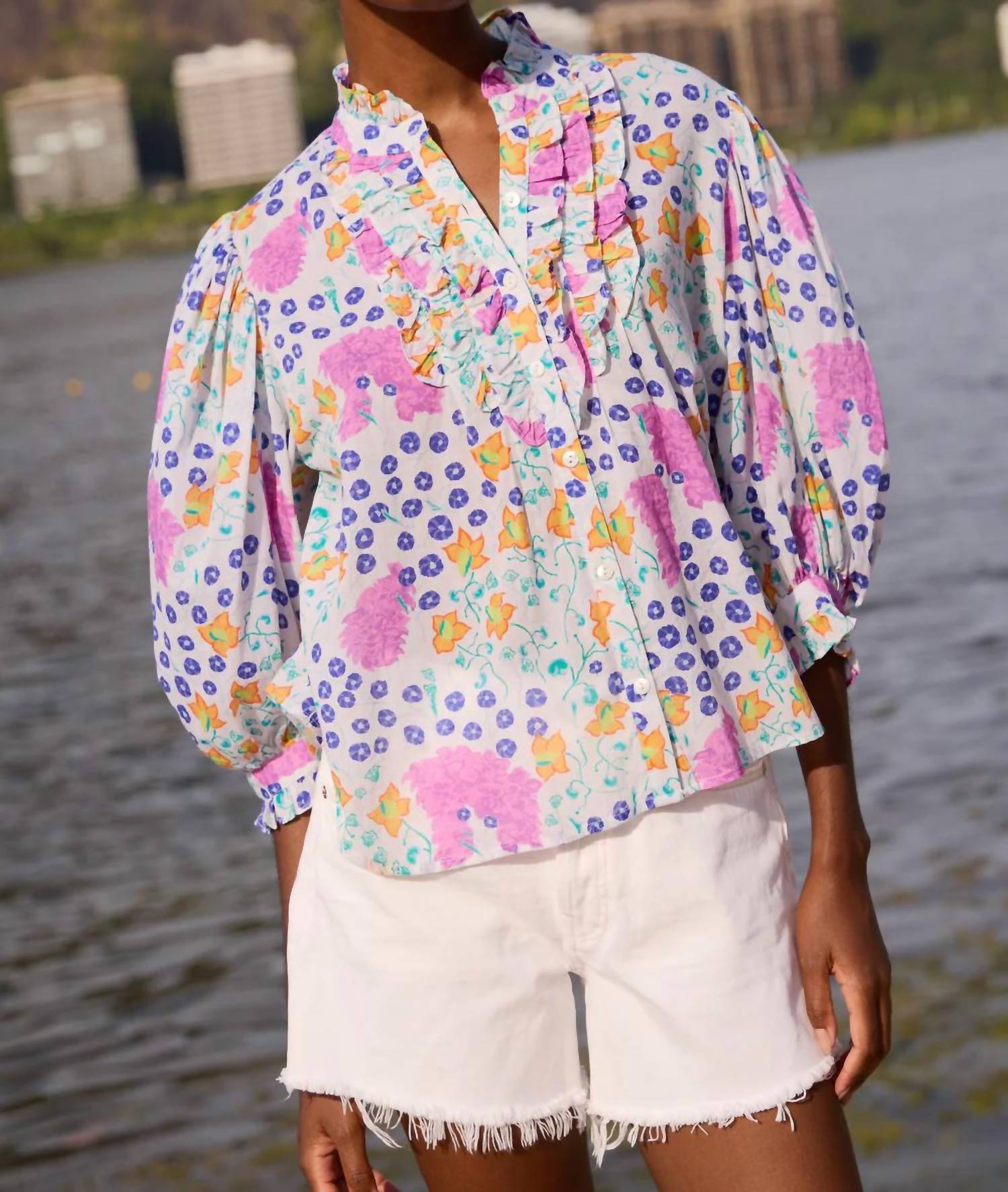 Oliphant - Ruffle Front Button Blouse
